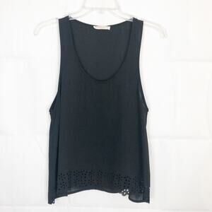 Lush Scoop Neck Sleeveless Eyelet Black Top Size Small
